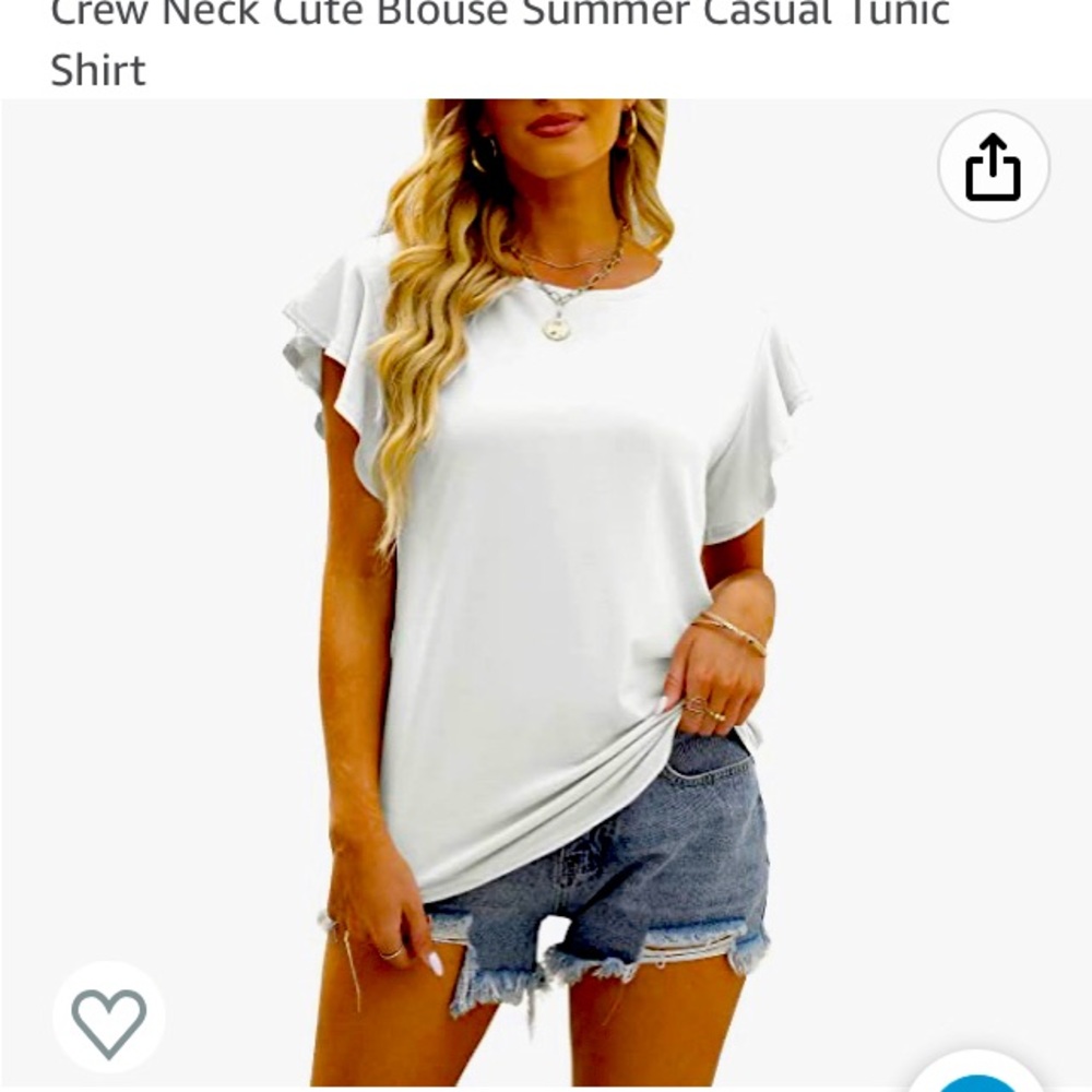 Women's Ruffle Short Sleeves Tops Solid Crew Neck Cute Blouse Summer Casual